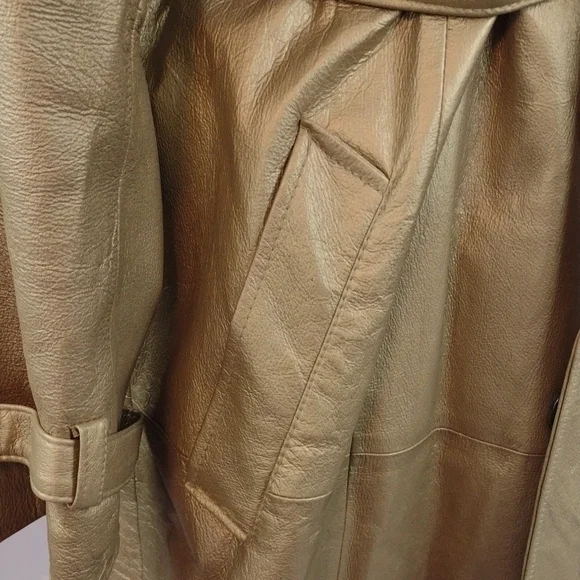 Vintage Jerry Lewis Gold Leather Trench Coat Women's Size 1X - Picture 6 of 9